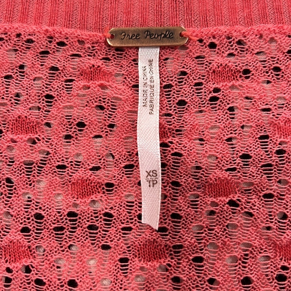 Free People Coral Red Openwork Knit Button-Front Cardigan - Picture 6 of 9